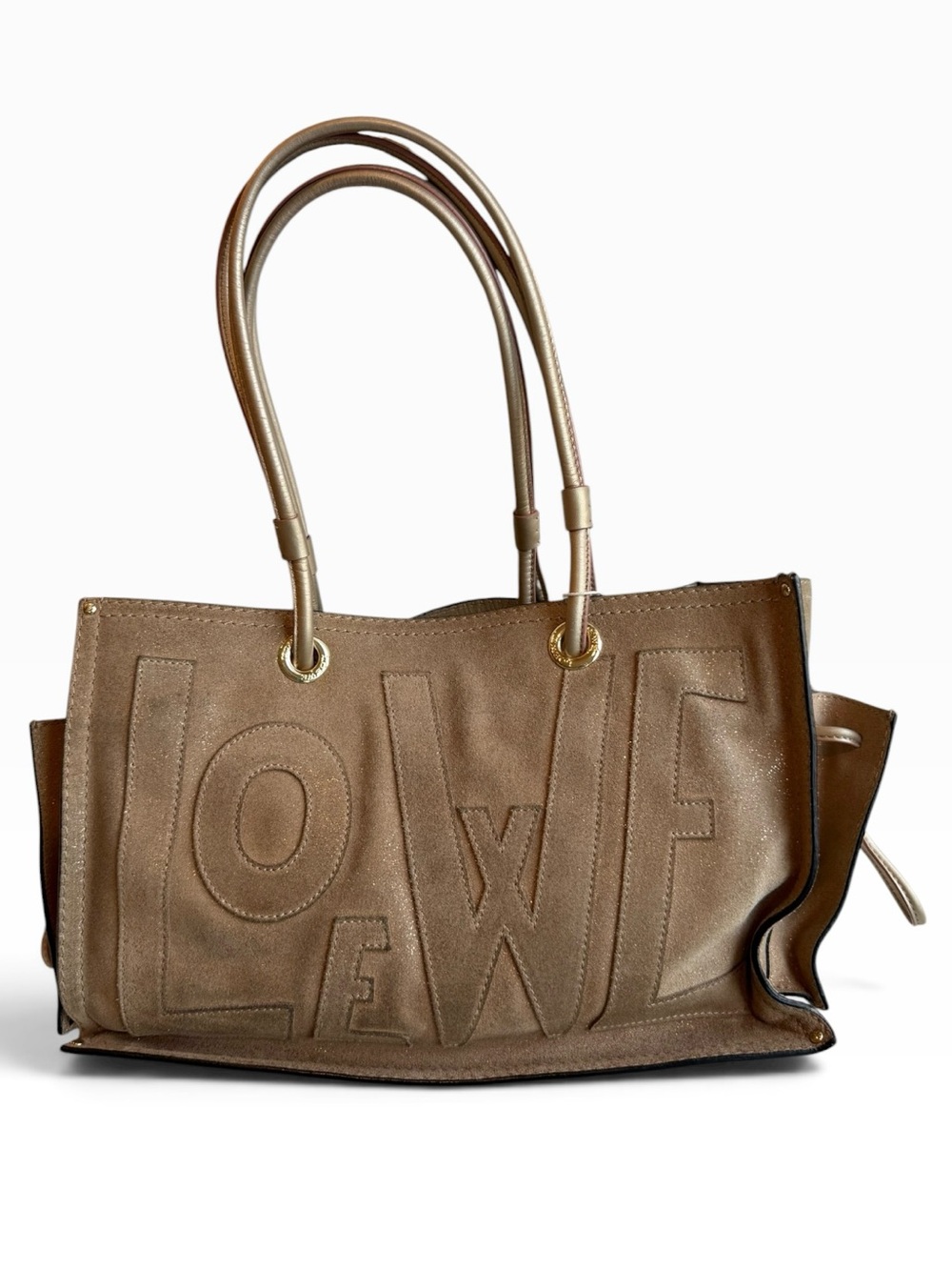 Loewe Anagram Medium Brown Suede Shopper Tote Tote with Gold Flecks